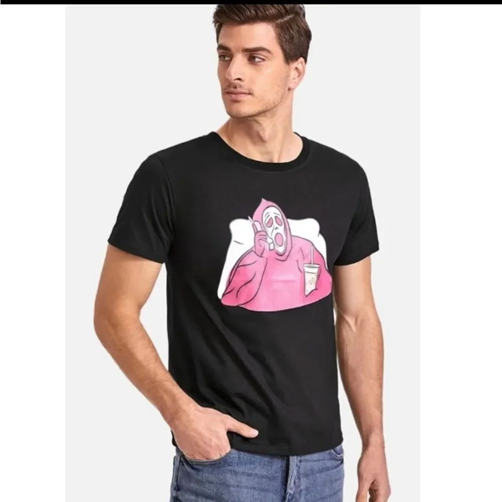 ROMWE Men's Scream Ghost Graphic T-Shirt Sz M